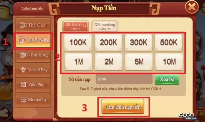 Hướng dẫn nạp tiền vào app game CF68