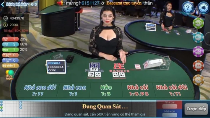 Tỷ lệ nhận thưởng cao là ưu điểm của Baccarat trực tuyến trên CF68