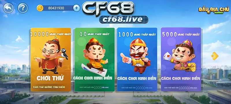 Giao diện thân thiện, dễ sử dụng của tựa game Đấu địa chủ tại CF68