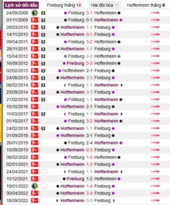 Phân tích lịch sử đối đầu giữa Freiburg vs Hoffenheim