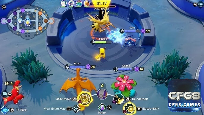 Game thủ sẽ tham gia vào các trận chiến đội hình 5v5 trong Pokemon Unite 