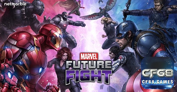 Giao diện chiến đấu trong MARVEL Future Fight với các nhân vật siêu anh hùng từ vũ trụ Marvel.